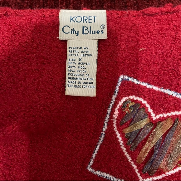 Koret City Blues Women's Sz Large Christmas Sweater Button Front Red Patchworks - Picture 10 of 12